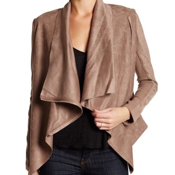 Vigoss Brown Faux Leather Suede Drape Front Moto Jacket S - Picture 1 of 5